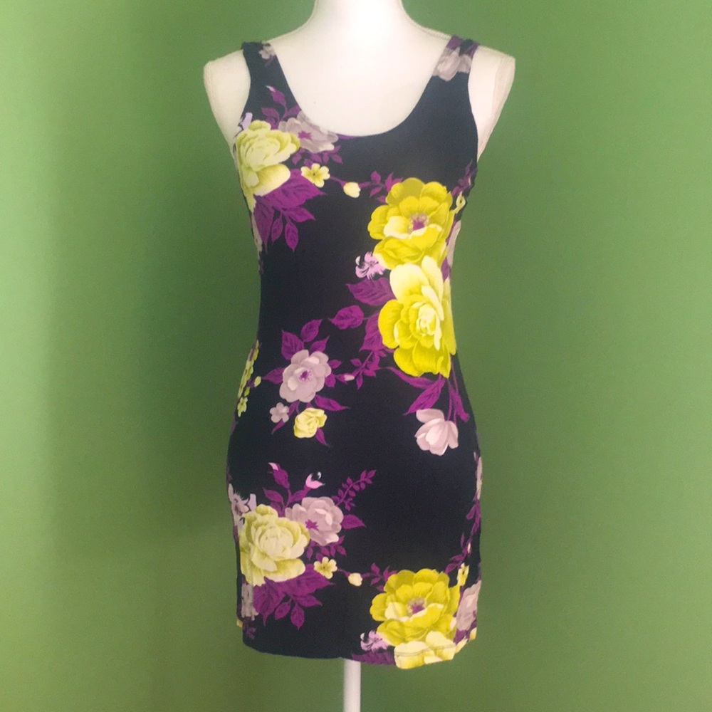 Free People black floral‎ sleeveless mini dress S/P